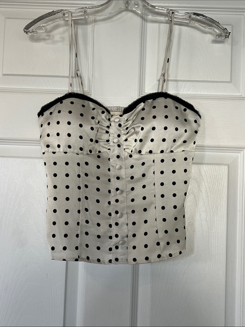 Polka Dot Satin Bustier Camisole in Ivory with Black Dots